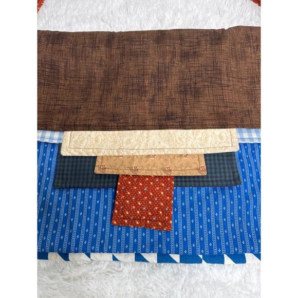 Handmade Quilted Patchwork Messenger Briefcase Bag Blue Red Brown OOAK - Picture 11 of 14